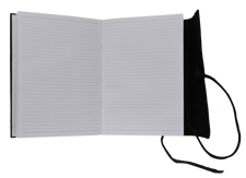 black leather wrapped writer's log book with string closure